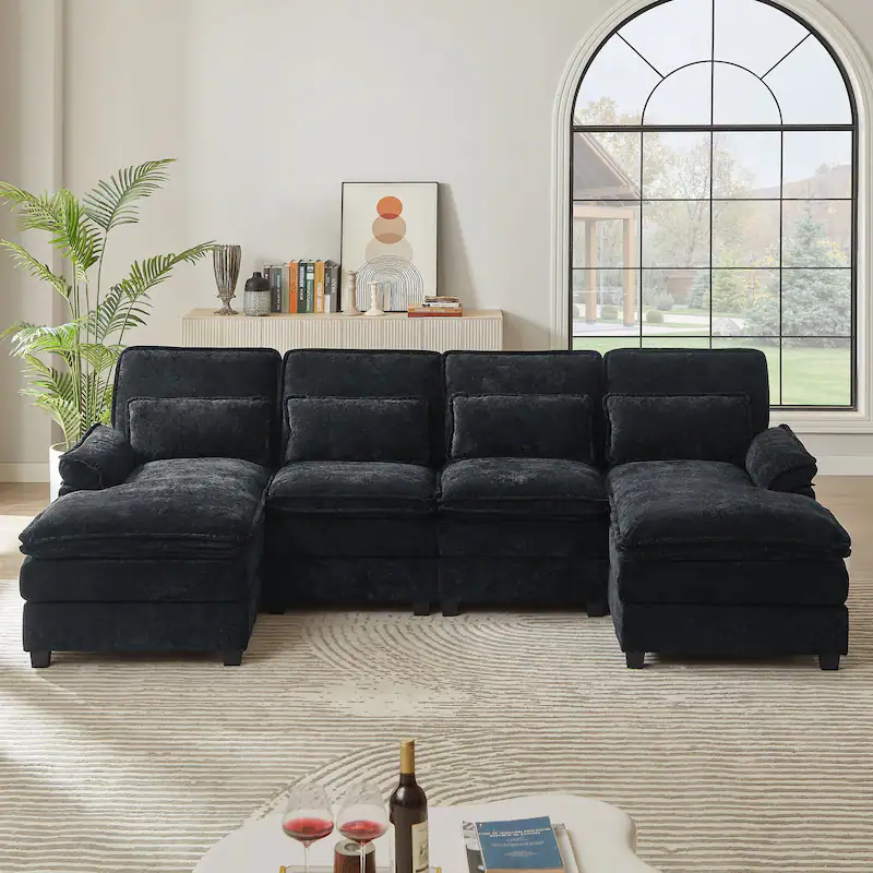 113 Inches Oversized Double Layer Cloud Design U Shaped Sofa with Double Chaise