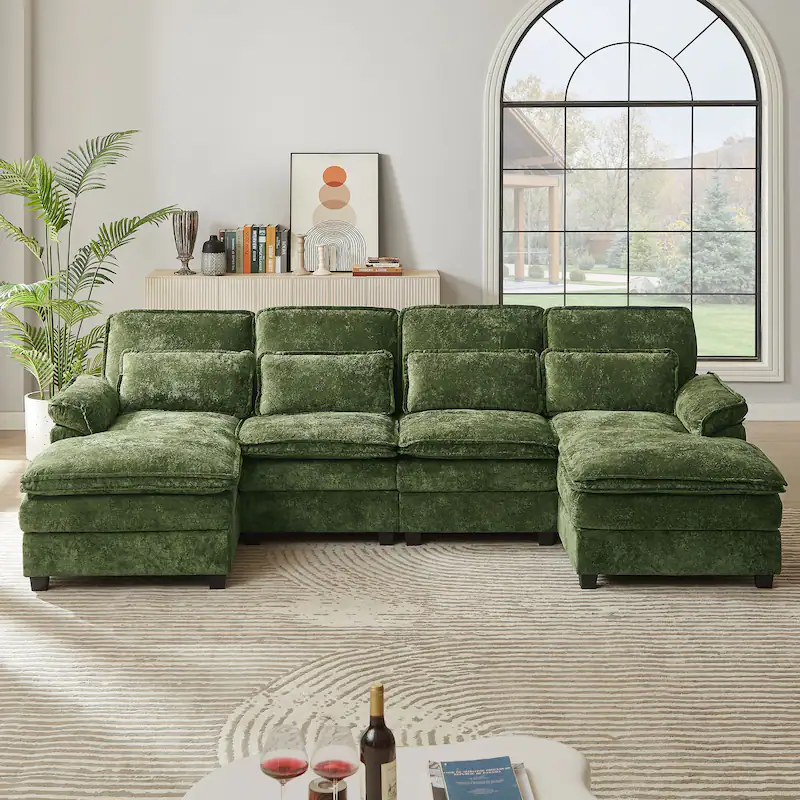 113 Inches Oversized Double Layer Cloud Design U Shaped Sofa with Double Chaise
