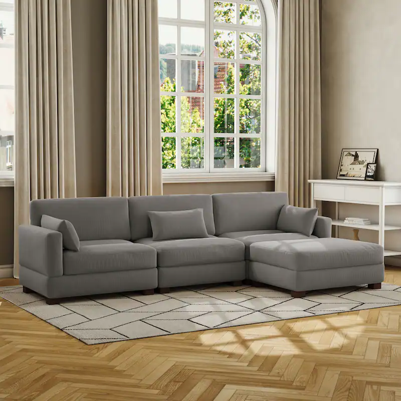 Corduroy Upholstered Modular Sectional Sofa for Living Room
