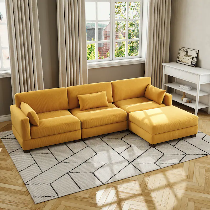 Corduroy Upholstered Modular Sectional Sofa for Living Room