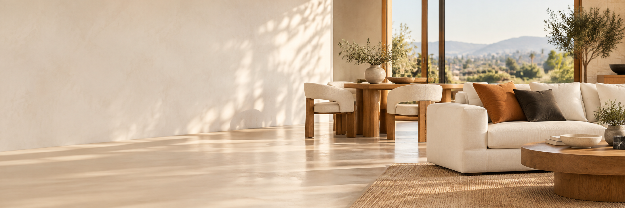 A warm contemporary living and dining space